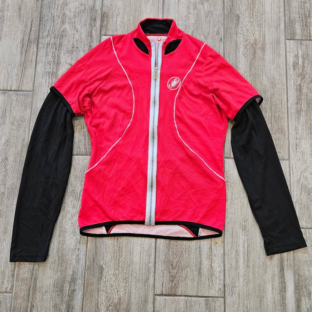 Castelli Cycling Jersey Mens Medium Red Black Long Sleeve Full Zip Bike Shirt